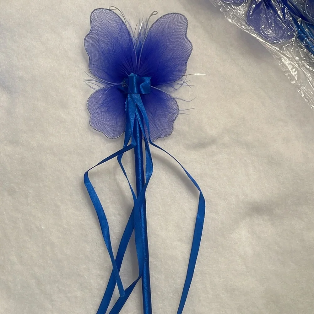 Blue butterfly Fairy Wand Party Favors with Maribou and ribbons set of 20
